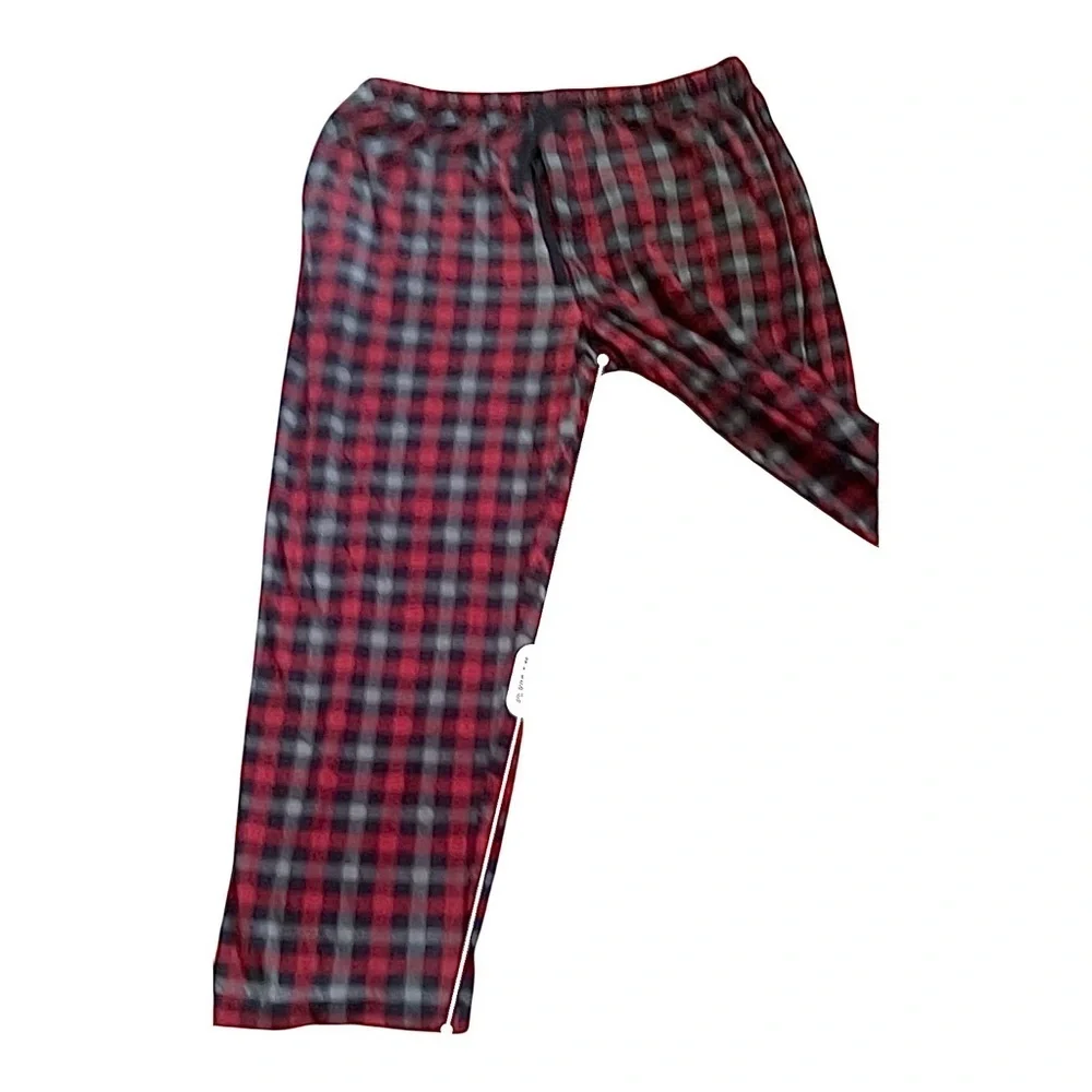 IZOD fleece pajama pants XL black and red plaid side pockets polyester